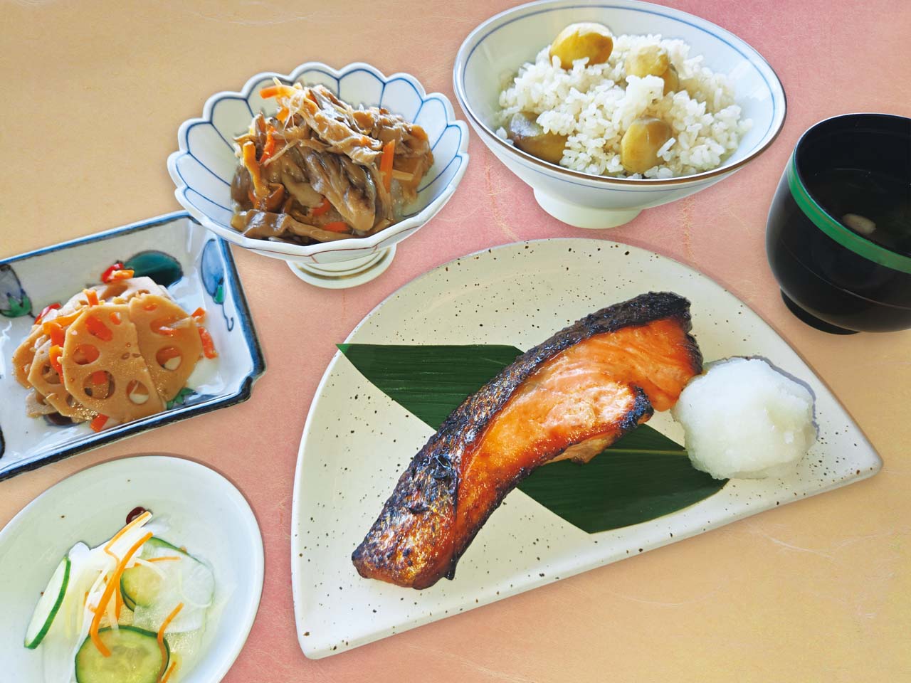 栗ご飯と銀鮭粕漬け焼き